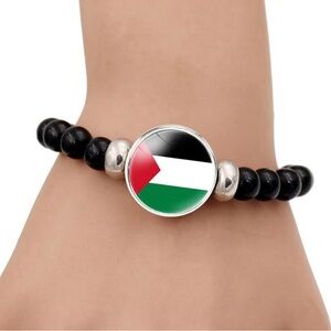 Palestinian Flag Bracelet I Stand with Palestinian  Black Gemstone Beaded